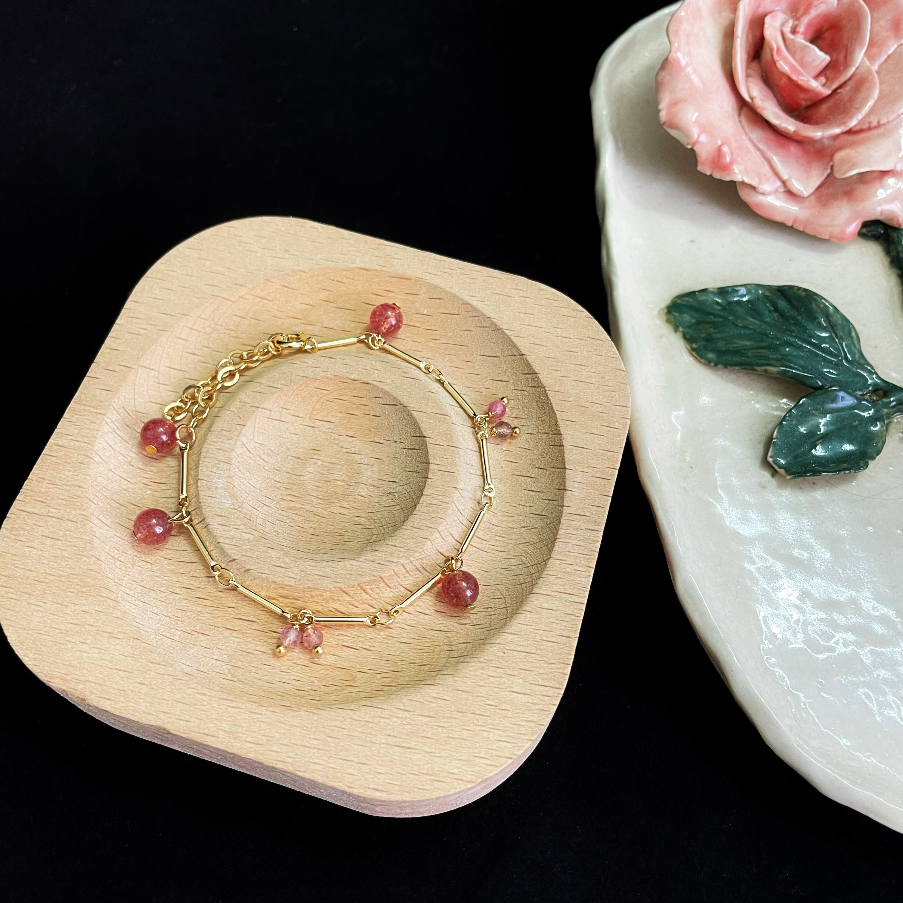 Strawberry Quartz Lily of the Valley Bracelet