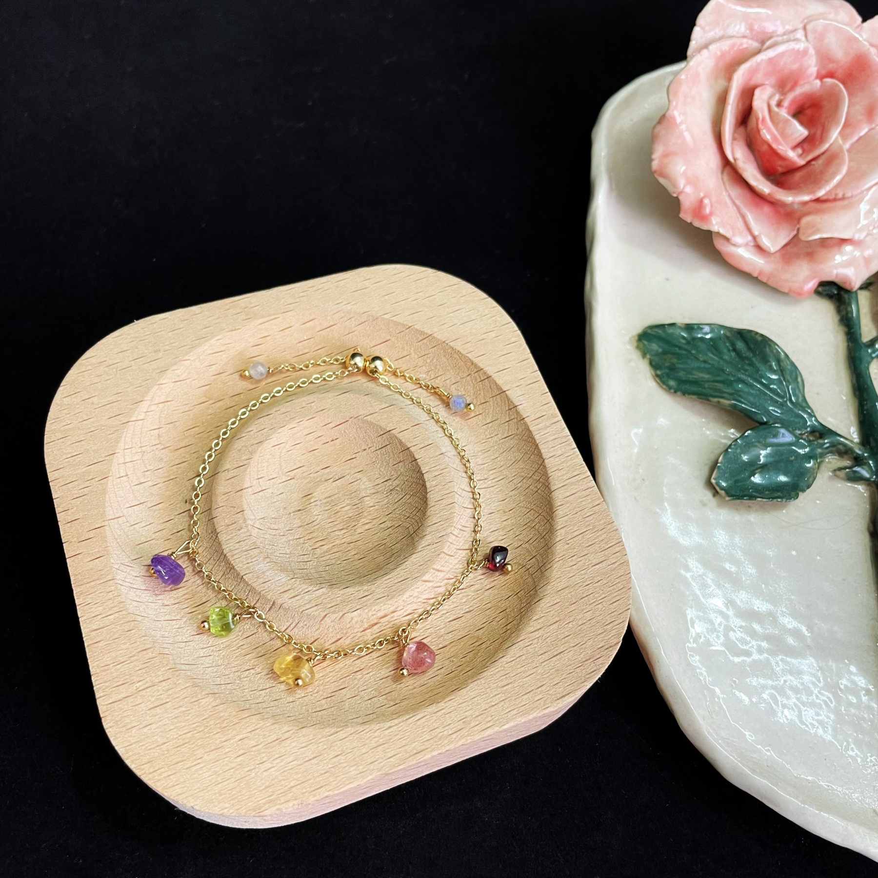 Rainbow Candy Bracelet: Garnet, Strawberry Quartz, Citrine, Peridot, and Amethyst Raw Stones