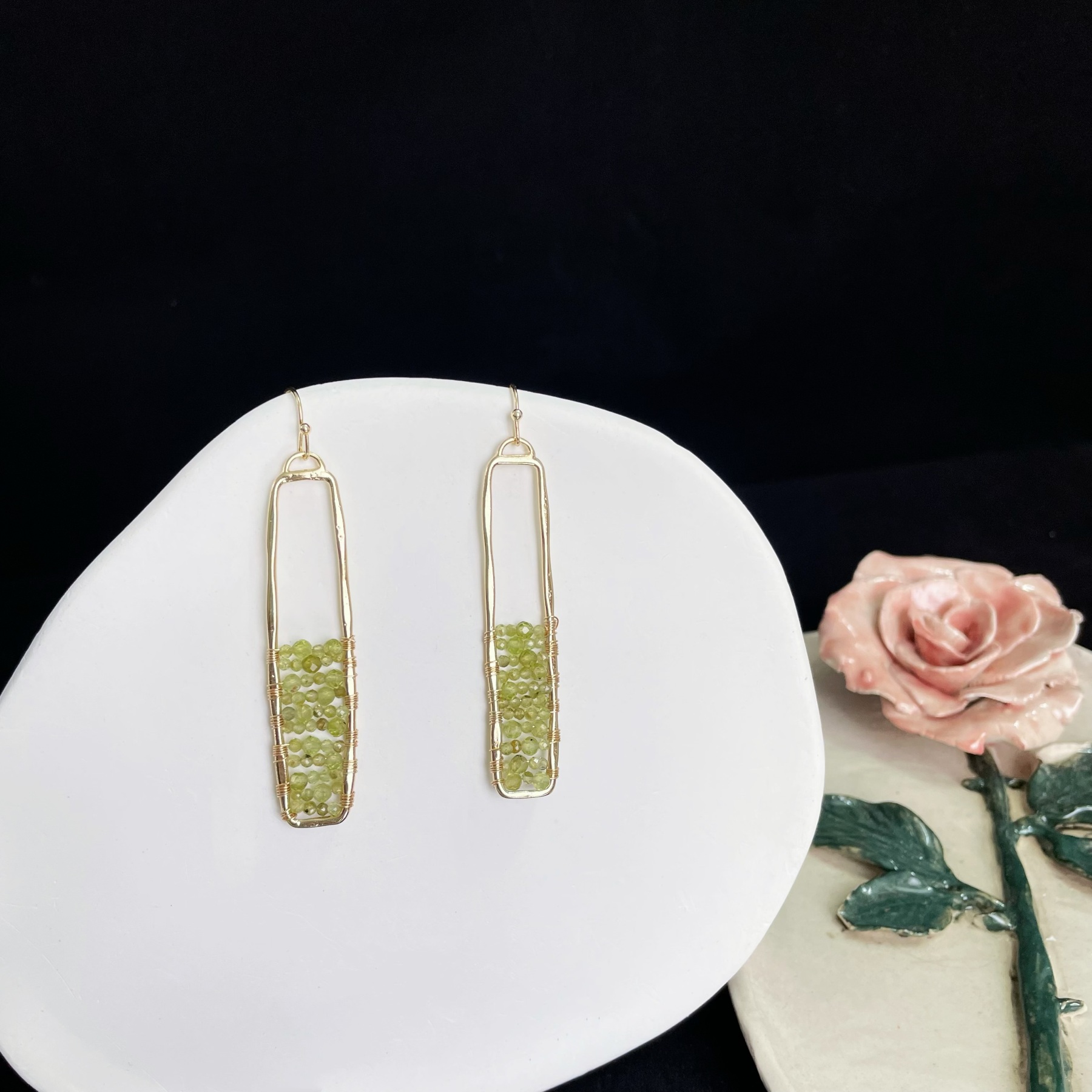 Peridot Rectangle Frame Earrings Rhapsody of Spring