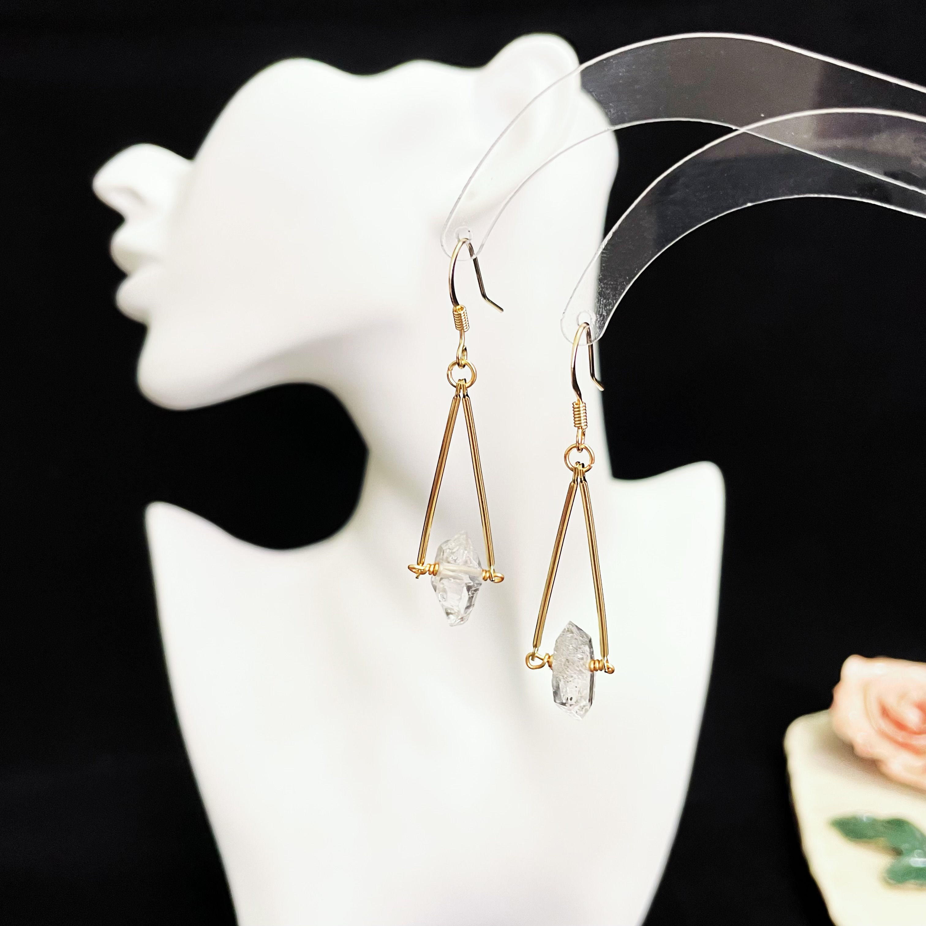 Herkimer Diamond Triangle Drop Earrings