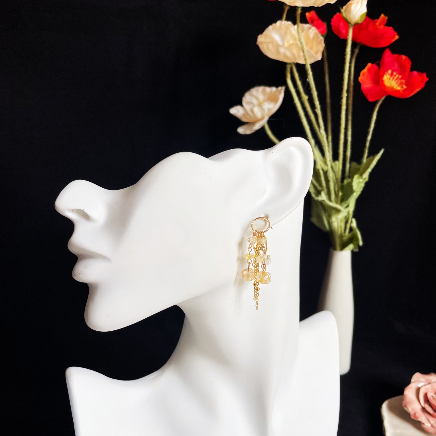 Citrine and Clear quartz Tassel Earrings