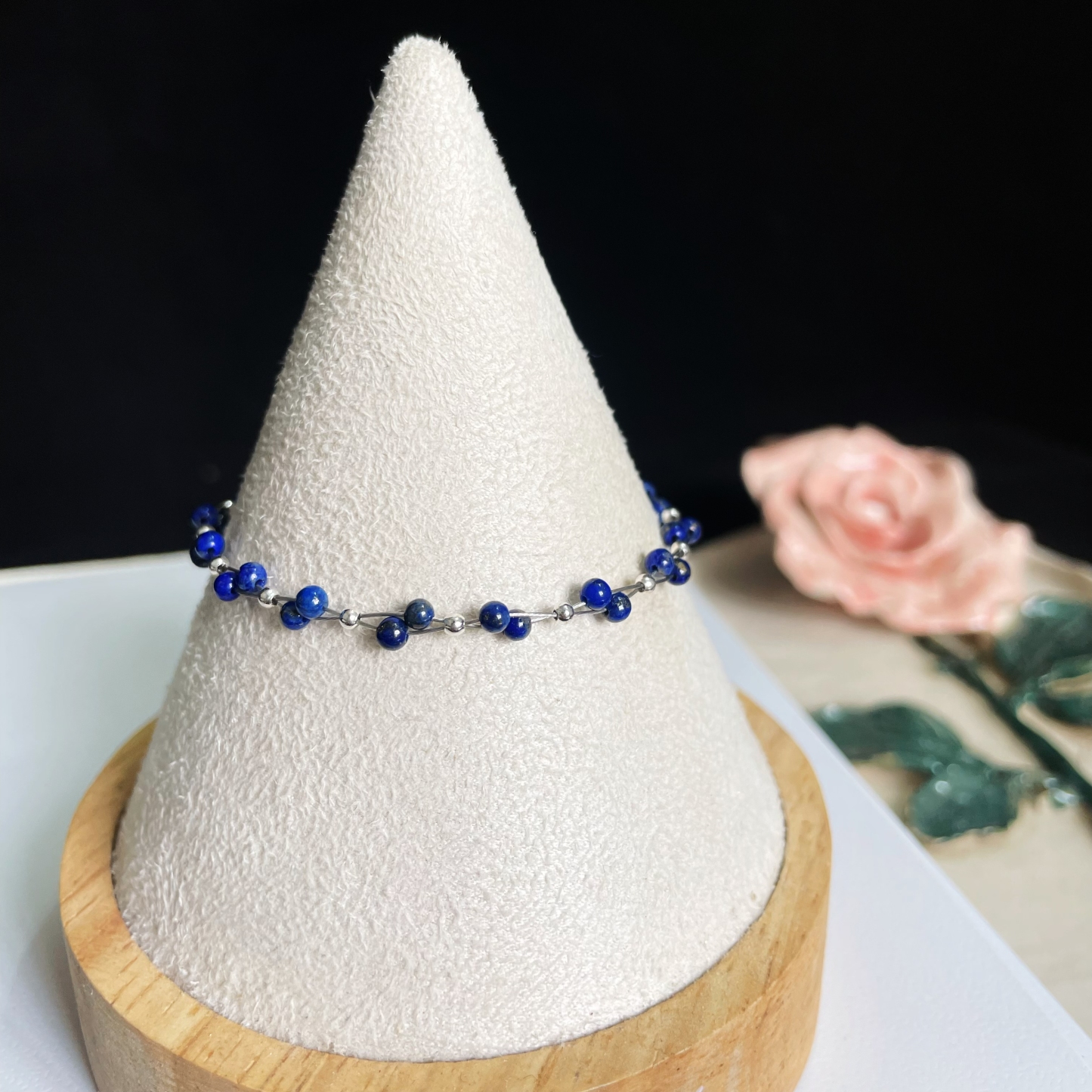 Woven Dual Line Lapis Lazuli Round Beads Bracelet 