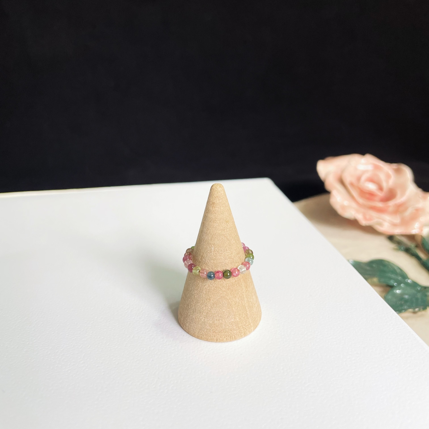 2mm Tourmaline Round Beads One-Line Ring Dainty and Colorful Gemstone Band