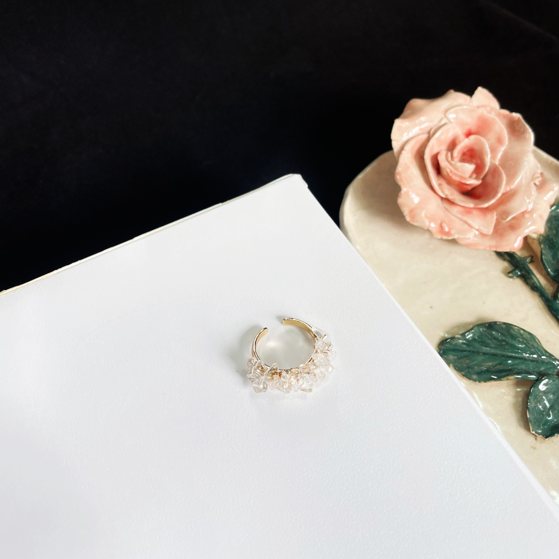 Clear Quartz Cluster Ring Raw Clear Quartz Raw Stones Woven on Open Ring