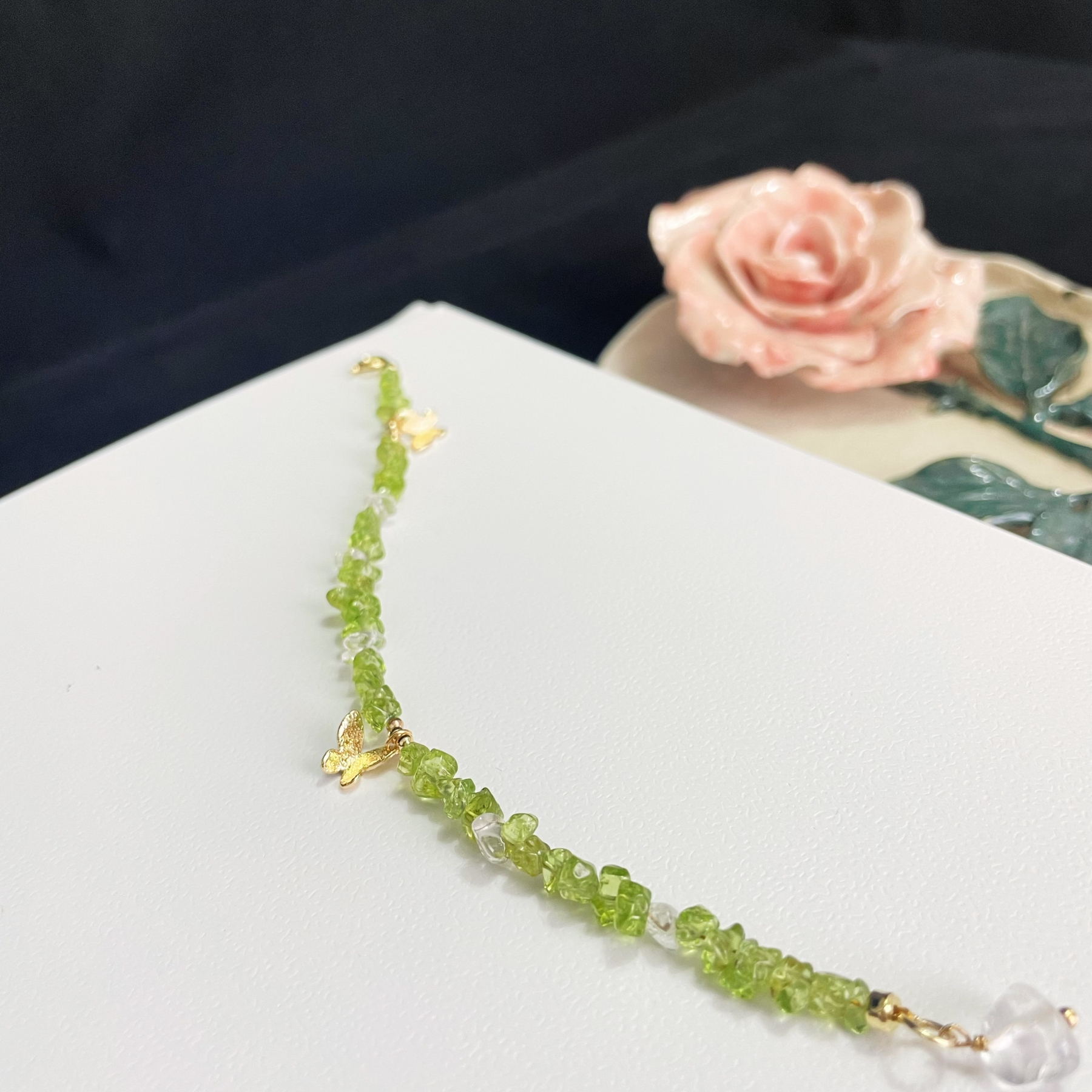 INFP Vitality Bracelet Irregular Peridot & Clear Quartz with Gold Butterfly Charms