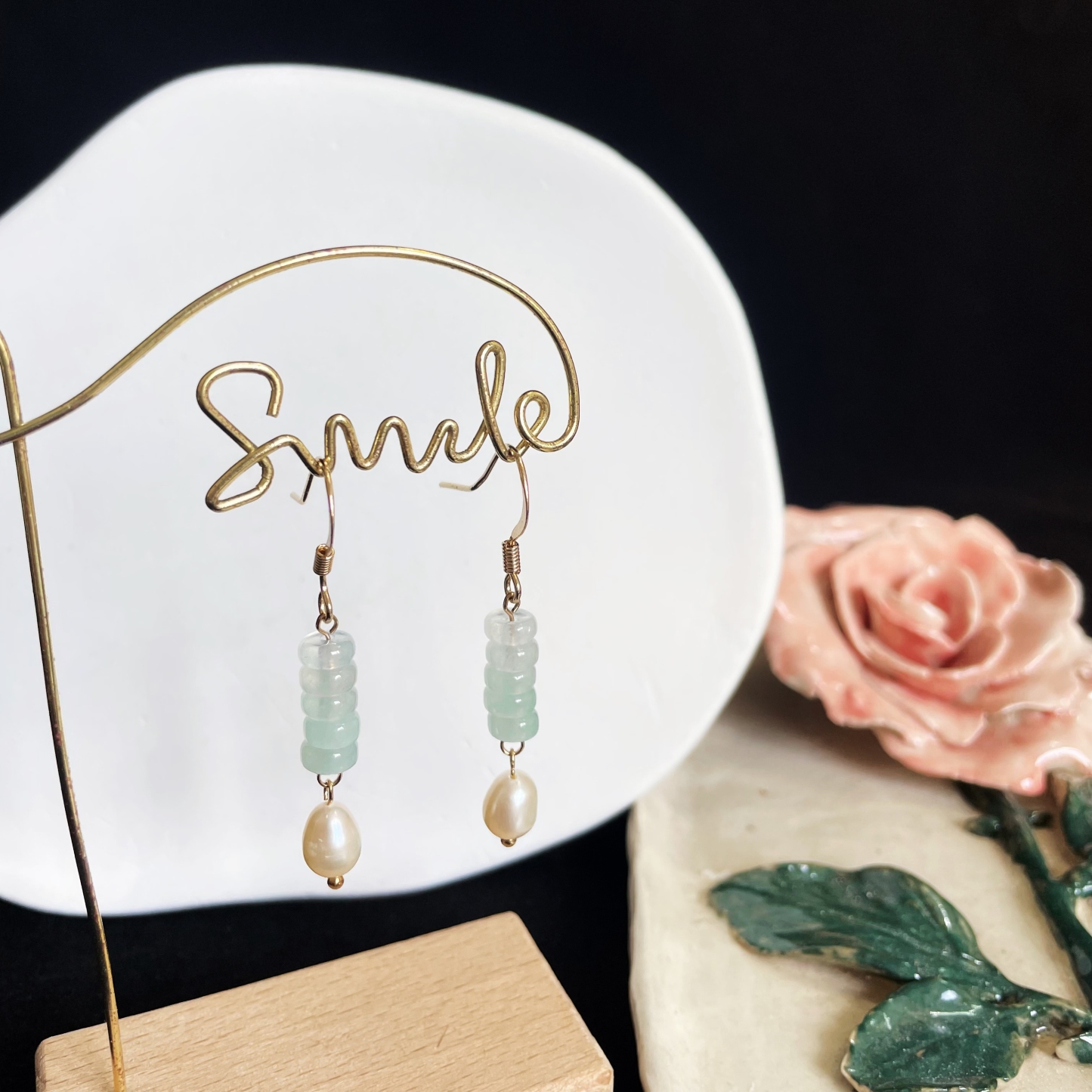 Charming Ice Light Green Jadeite Wheel Beads and Freshwater Pearls Earrings