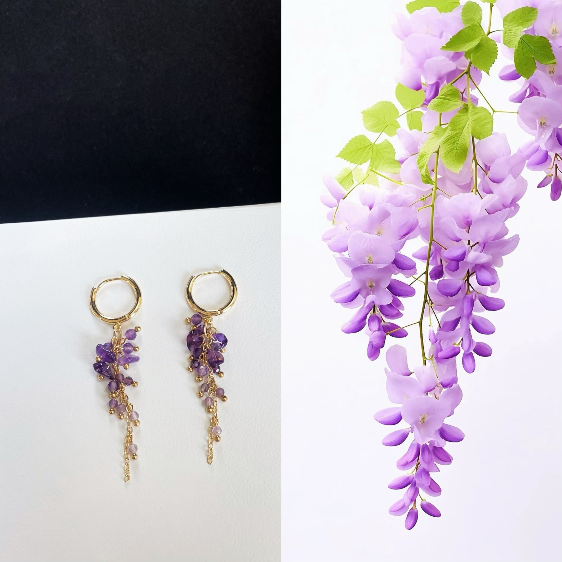Wisteria Design Amethyst Drop Earrings