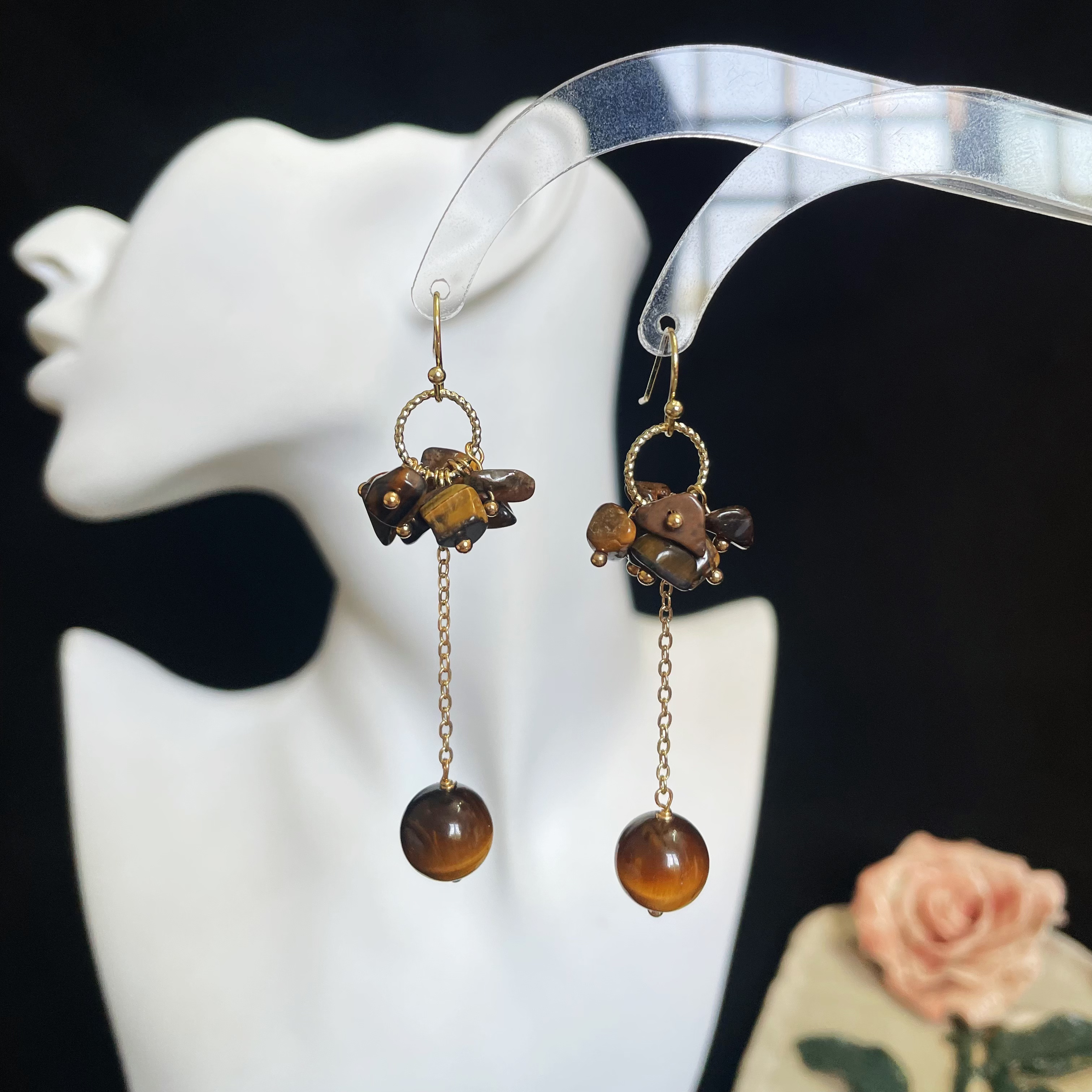 Tiger's Eye Flower Drop Earrings