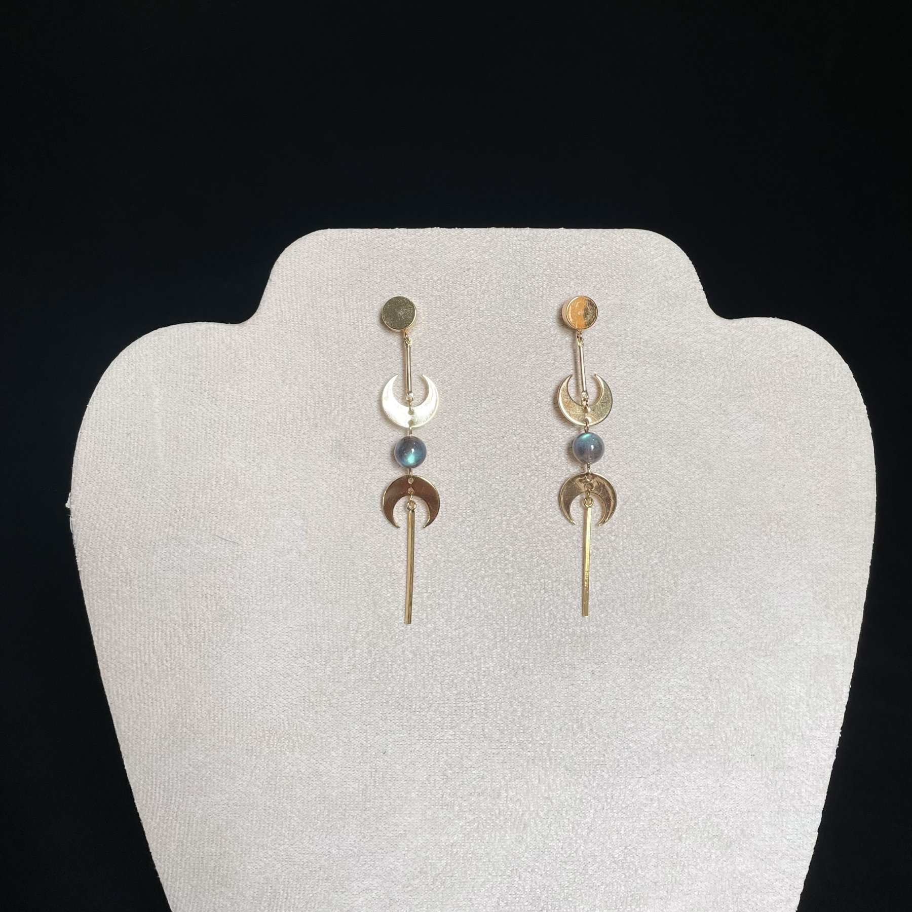 Moons with Labradorite Triple Moon Amulet Inspired Long Earrings