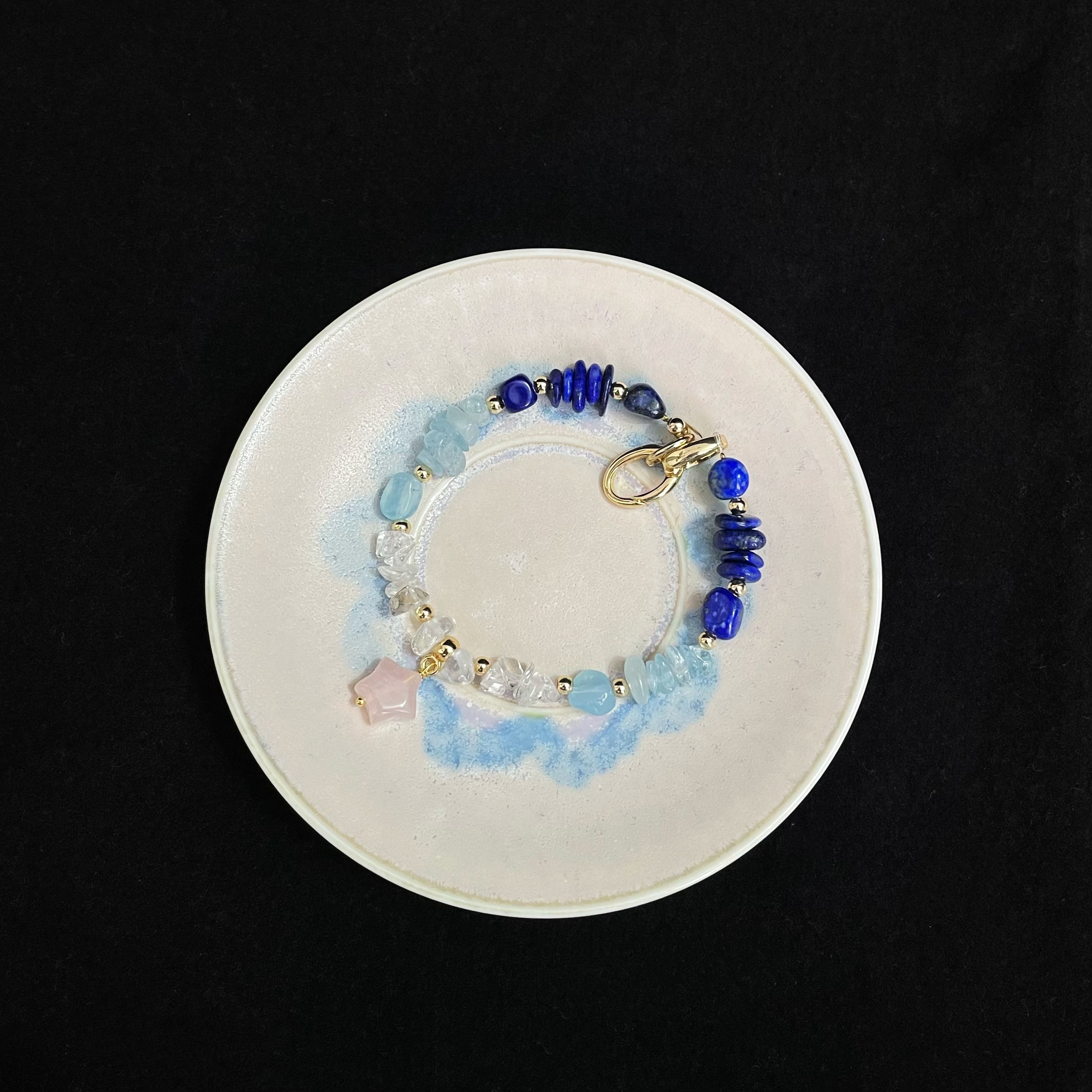 Handcrafted Celestial Harmony Blue Gemstone with Rose Quartz Star Bracelet