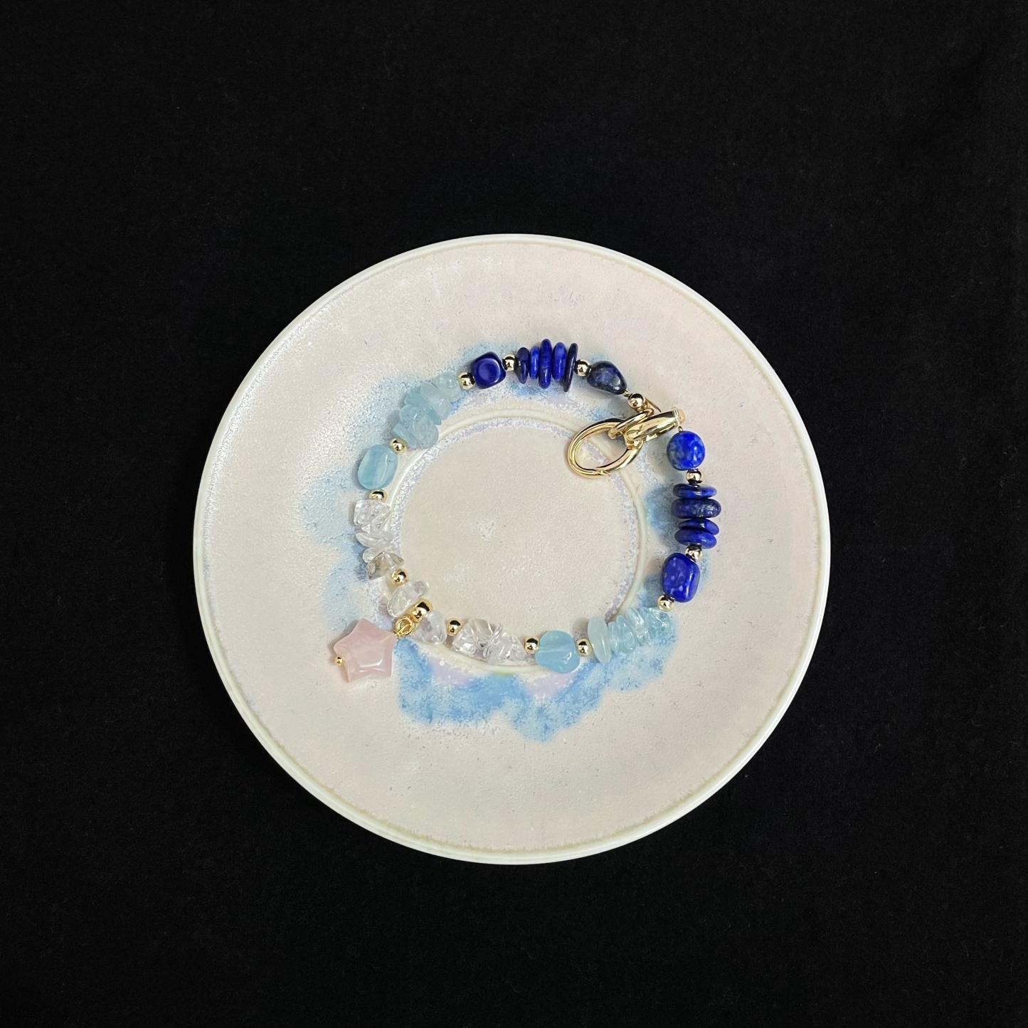 Handcrafted Celestial Harmony Blue Gemstone with Rose Quartz Star Bracelet