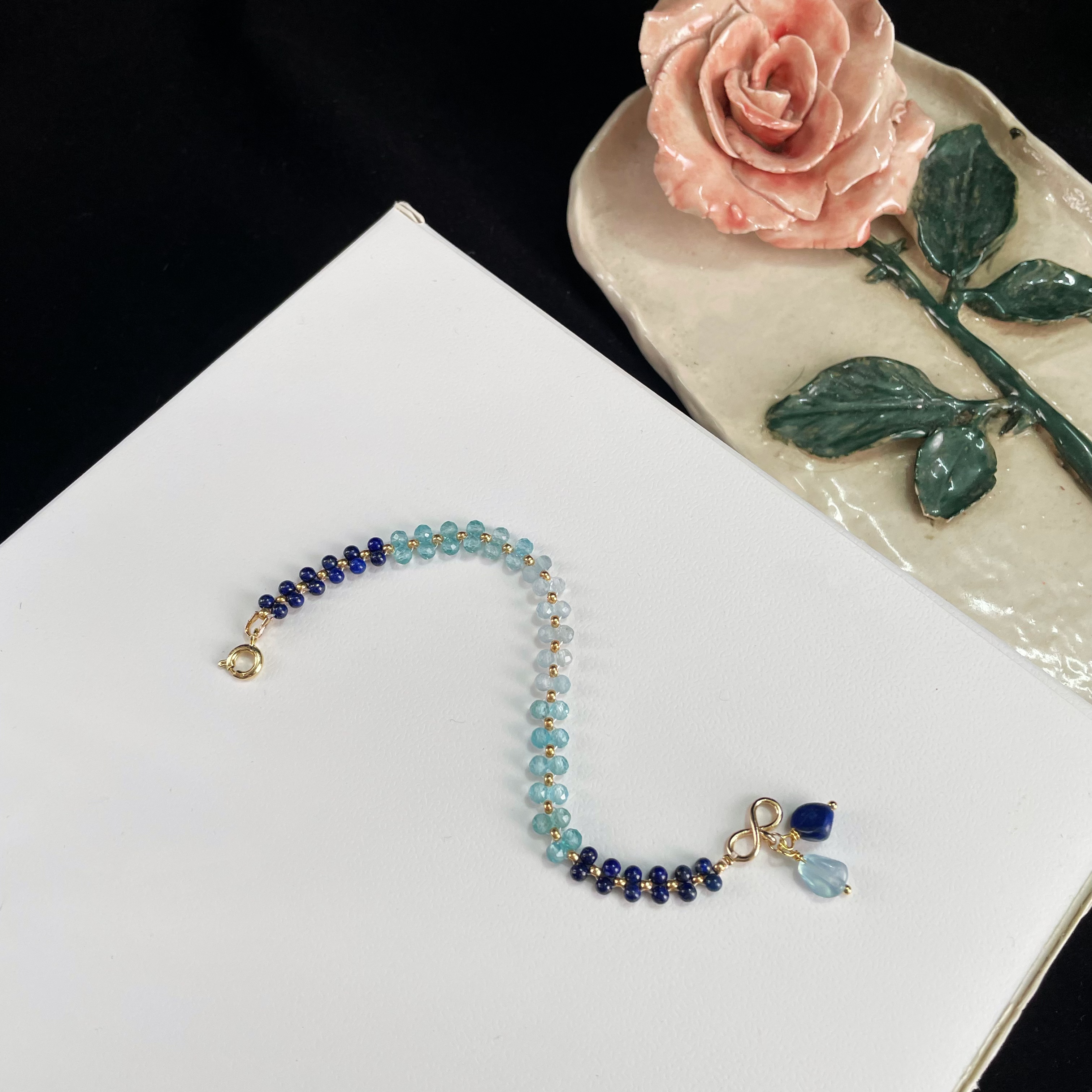 Handcrafted Ethereal Waves Woven Blue Gemstone Bracelet