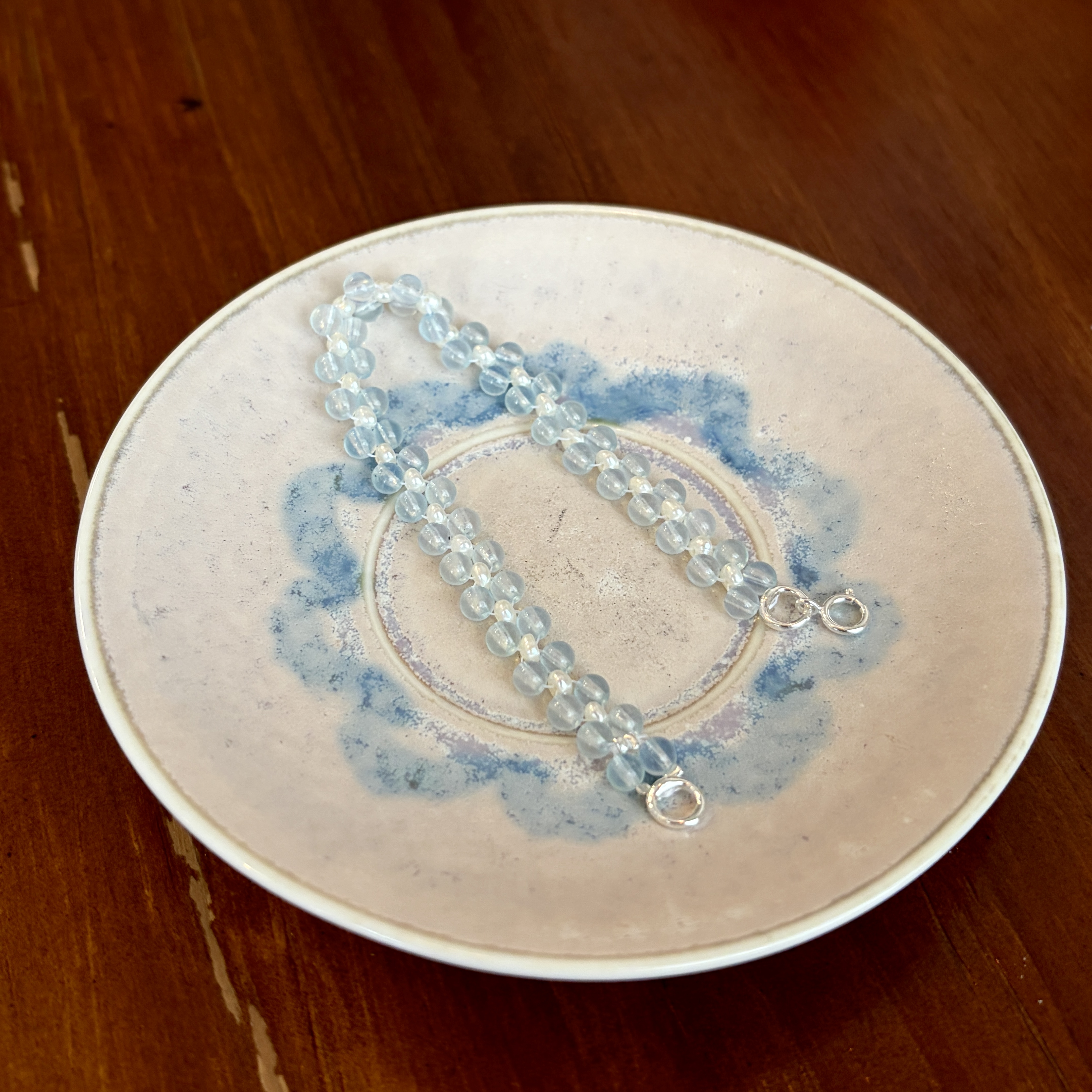 Handmade Aquamarine and Freshwater Pearl Woven Bracelet Minimalist Layered Jewelry Custom Size