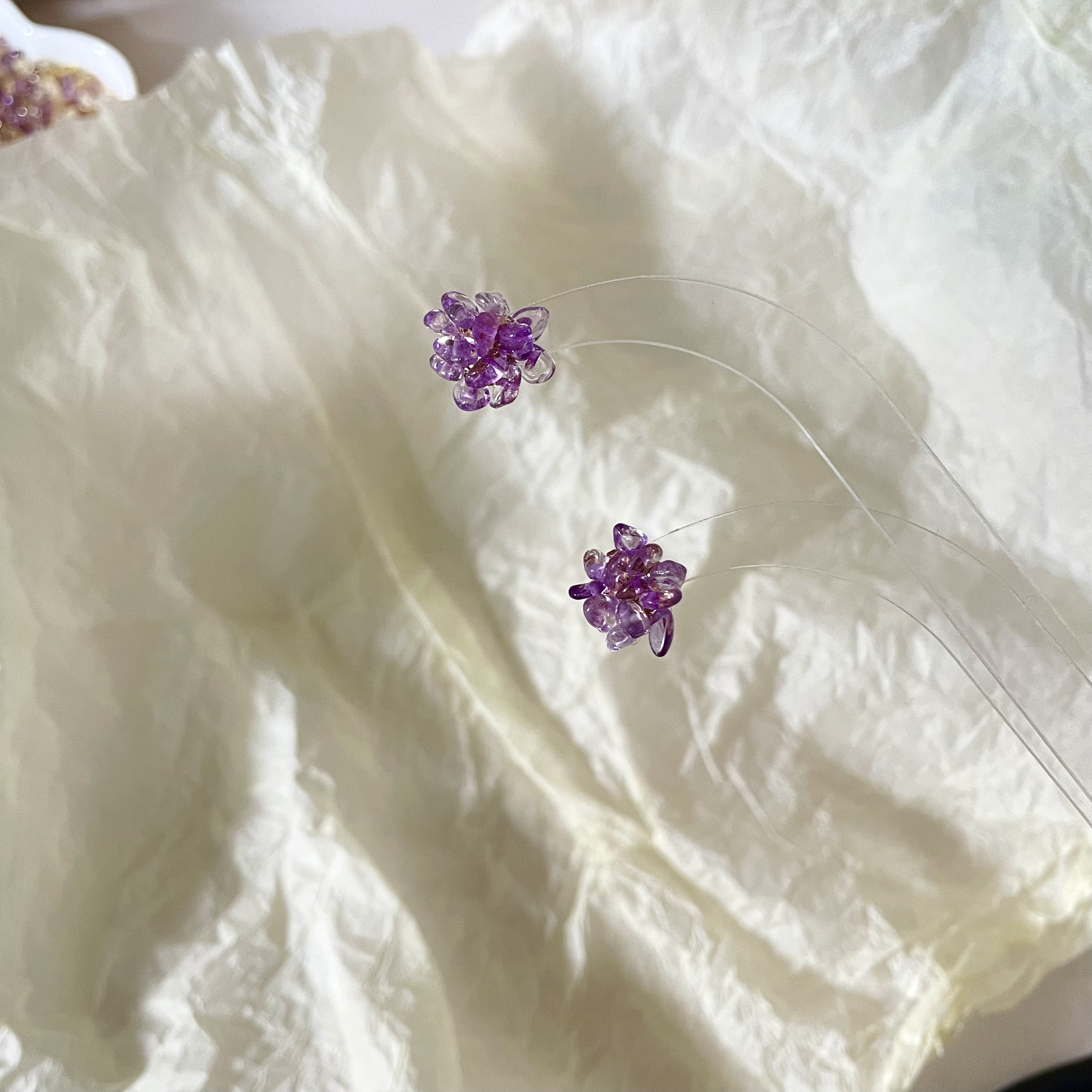 Handmade Dainty Amethyst Cluster Flower Stud Earrings