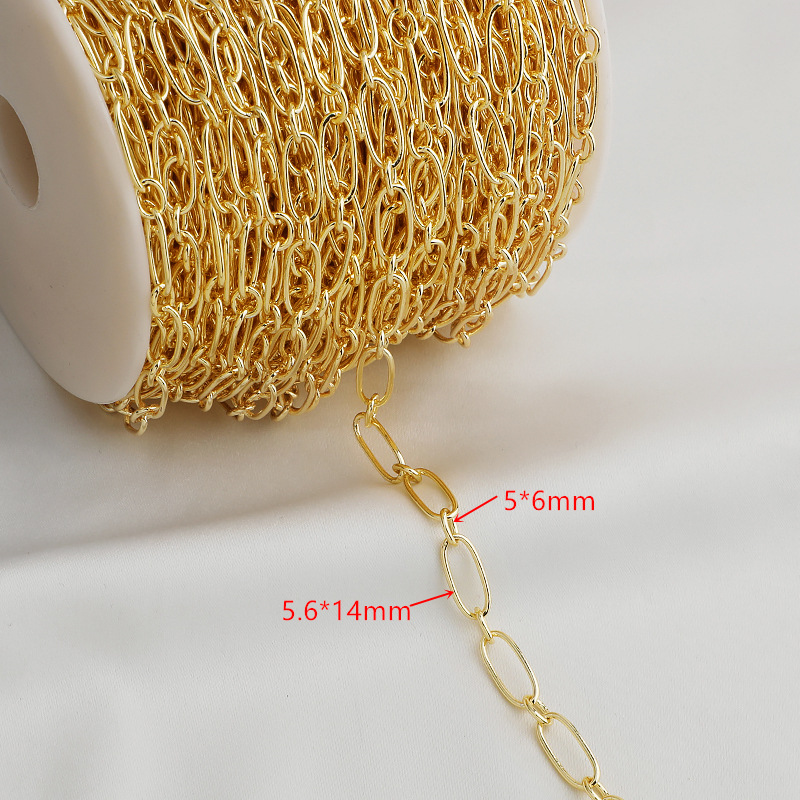 5mm Width Oval Handmade 14k Gold Plated Copper Chain 1m