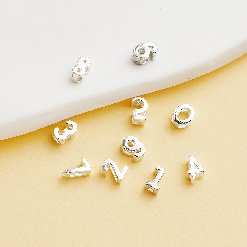 925 Sterling Silver Numbers Spacer Beads for Jewelry DIY