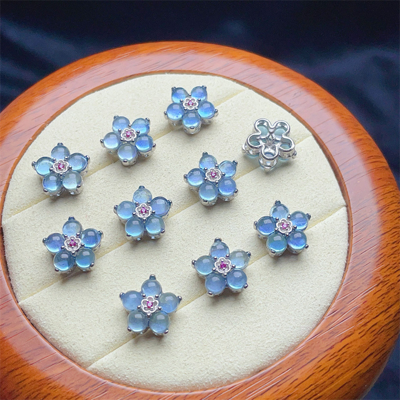 925 Silver Crustification Aquamarine Flower Accessory