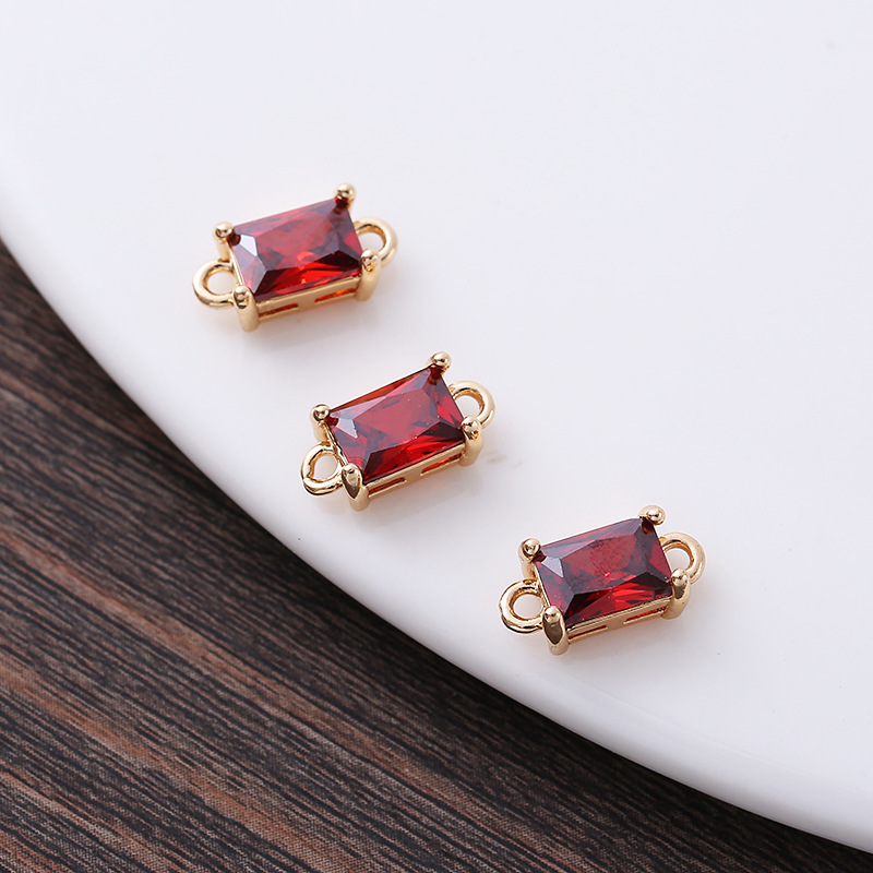 7*12mm Rectangle Glass Charm Pendant Dual Hanging Rings
