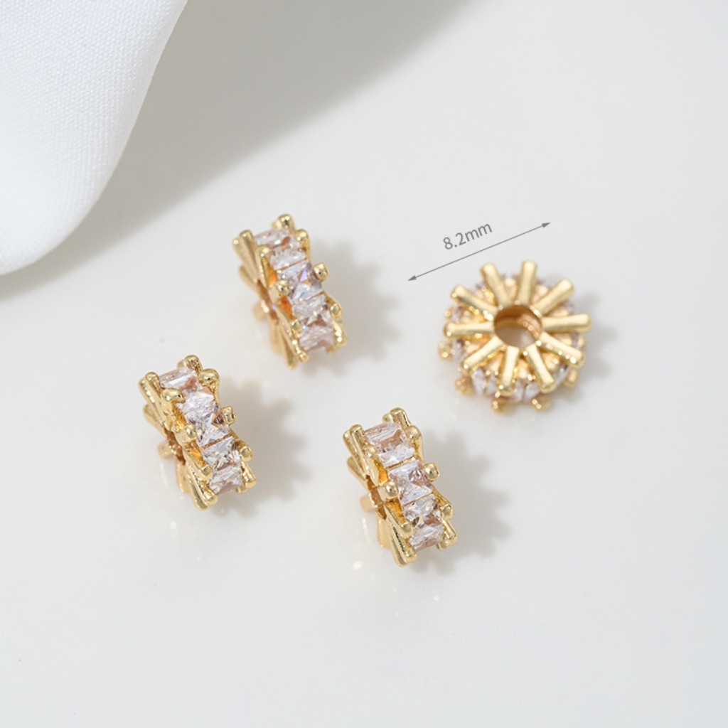 Cubic Zirconia Inlaid Gold Plated Wheel Spacer Bead Multiple Style