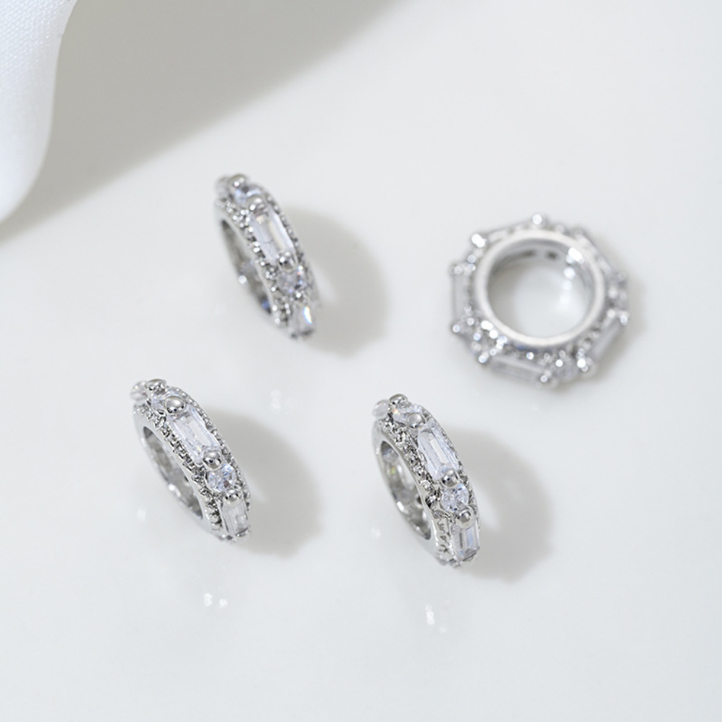 Cubic Zirconia Inlaid Gold Plated Wheel Spacer Bead Multiple Style