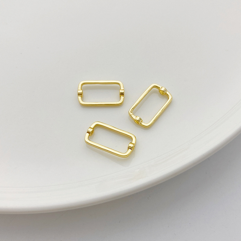 Gold Plated Rectangle Frame with Cross Hole Accessory for Jewelry DIY