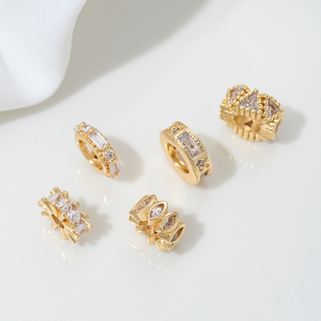 Cubic Zirconia Inlaid Gold Plated Wheel Spacer Bead Multiple Style