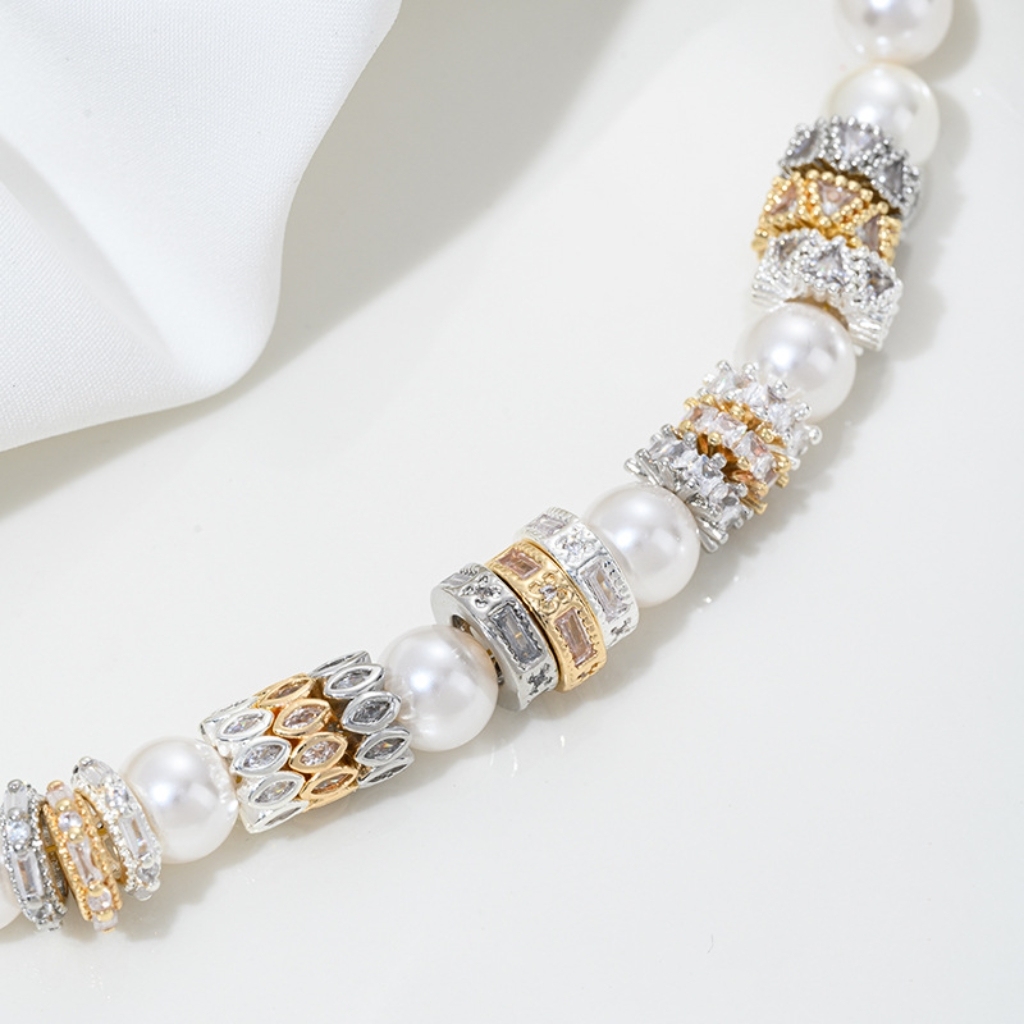 Cubic Zirconia Inlaid Gold Plated Wheel Spacer Bead Multiple Style