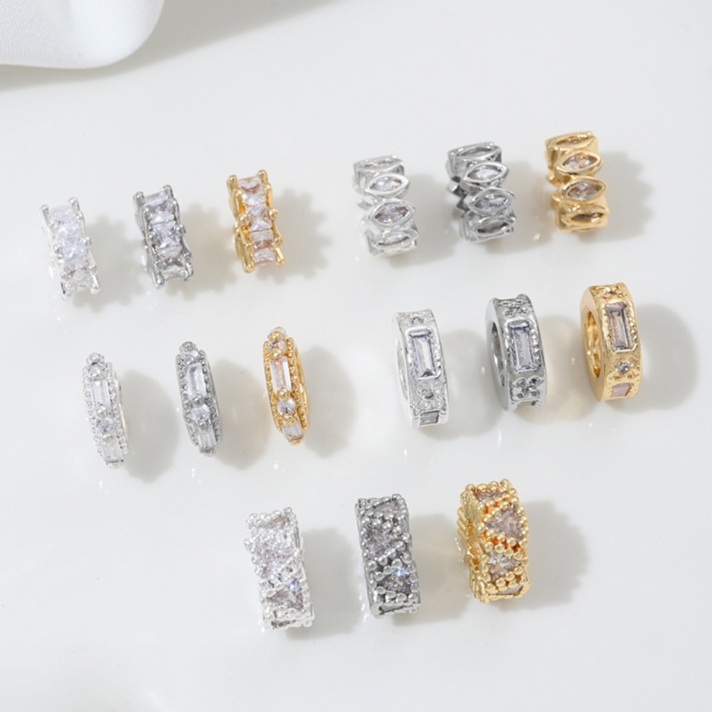 Cubic Zirconia Inlaid Gold Plated Wheel Spacer Bead Multiple Style