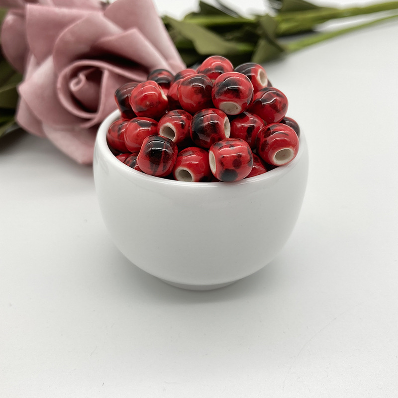 Handmade 8.6mm Spray Color Glaze Ceramic Round Beads 100pcs