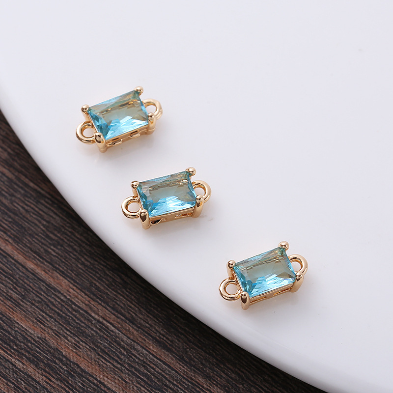 7*12mm Rectangle Glass Charm Pendant Dual Hanging Rings