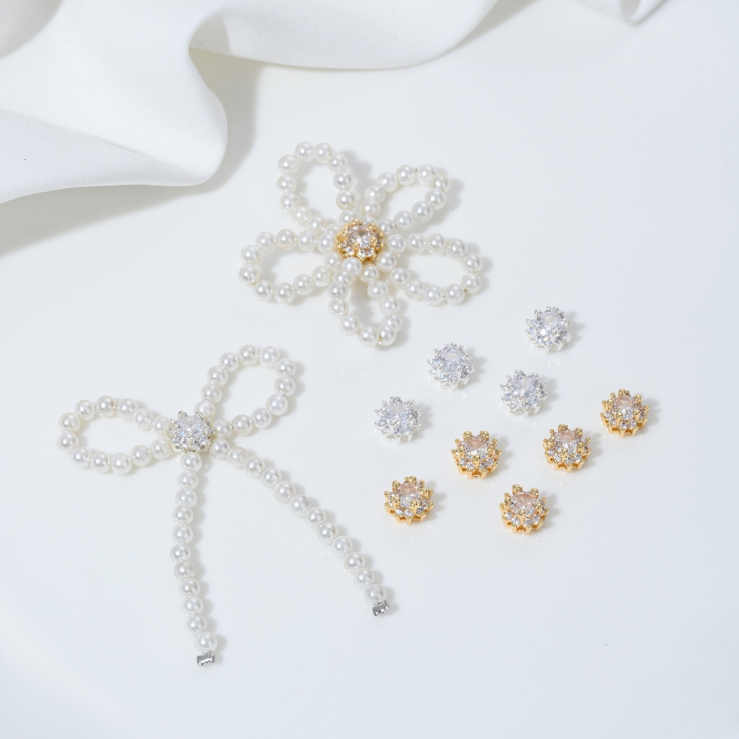 Cubic Zirconia Inlaid Gold Plated Multiple Holes Flower Spacer Bead