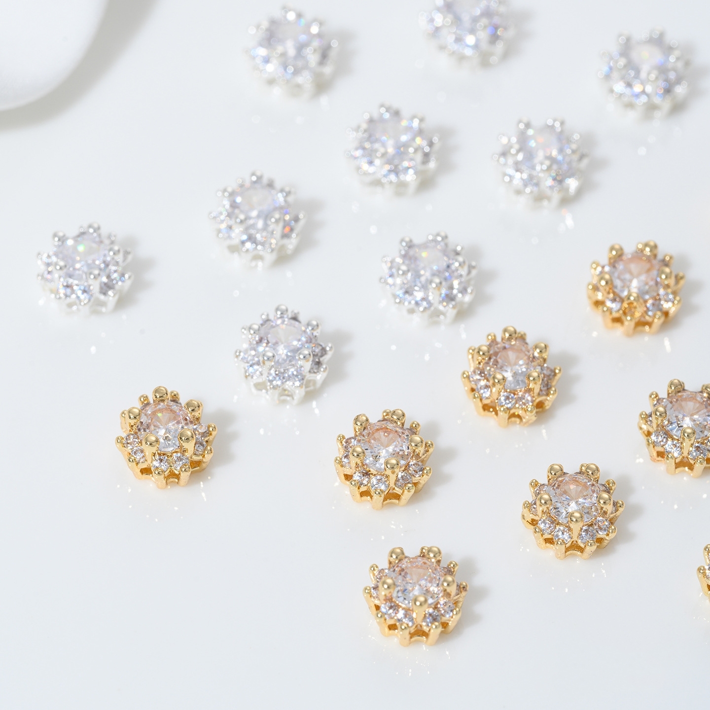 Cubic Zirconia Inlaid Gold Plated Multiple Holes Flower Spacer Bead