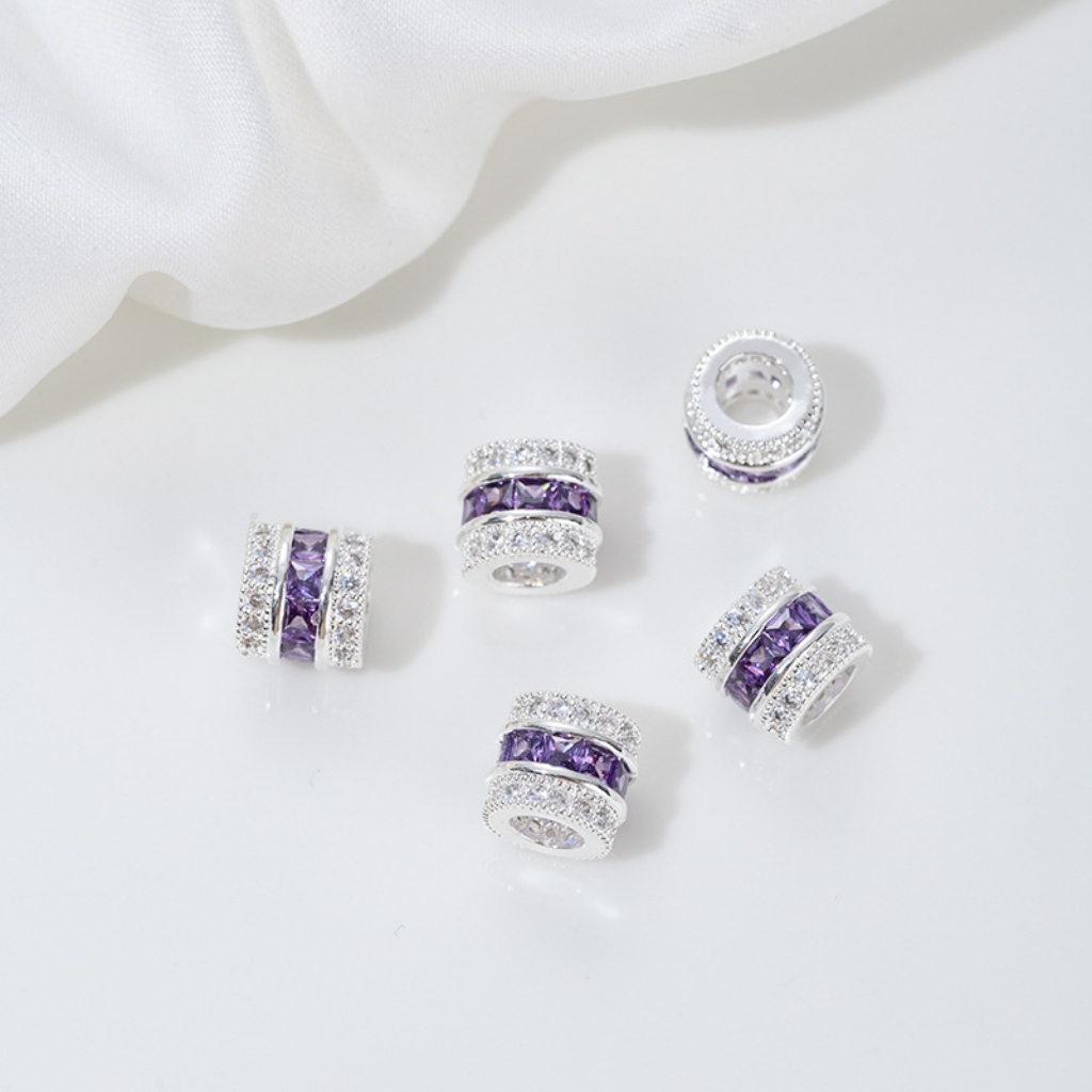 Zirconia Inlaid Gold Plated Cylindrical Spacer Beads 7*7*8mm Multiple Color