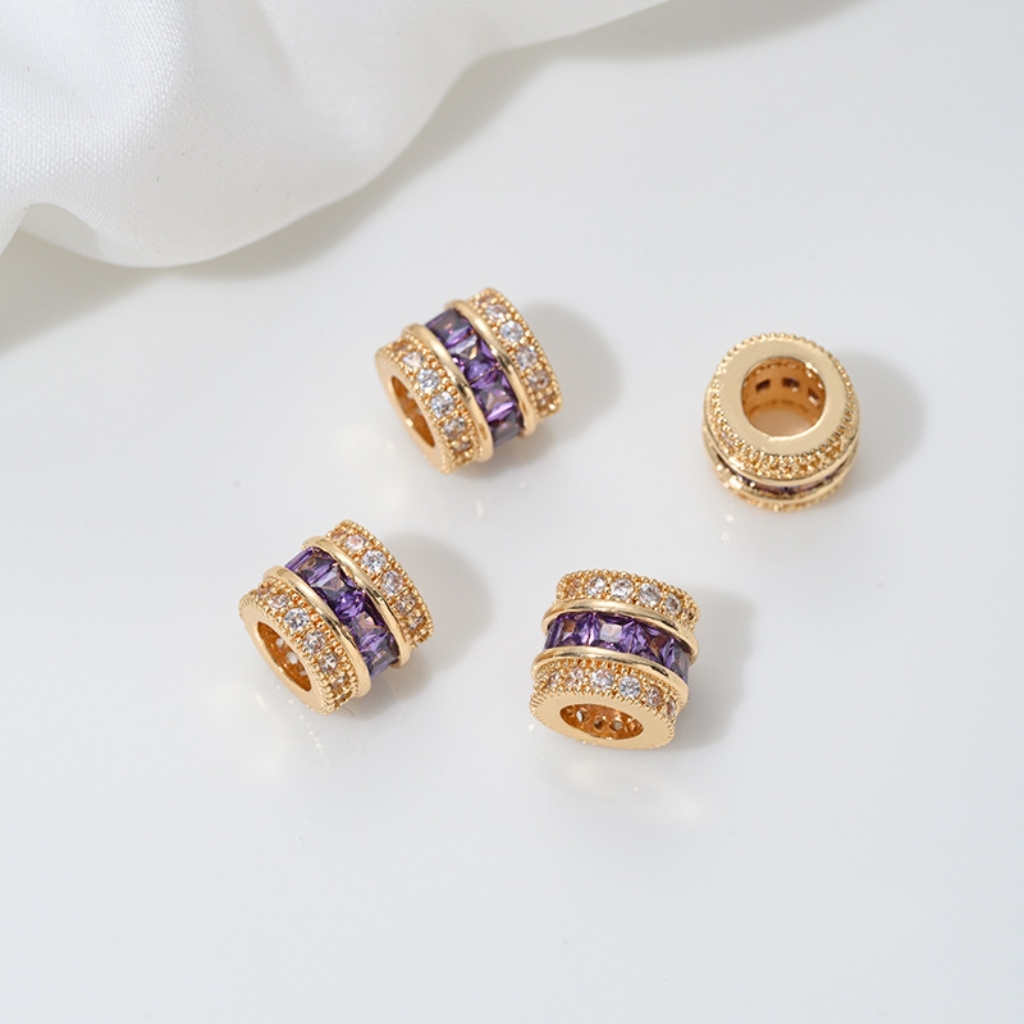 Zirconia Inlaid Gold Plated Cylindrical Spacer Beads 7*7*8mm Multiple 