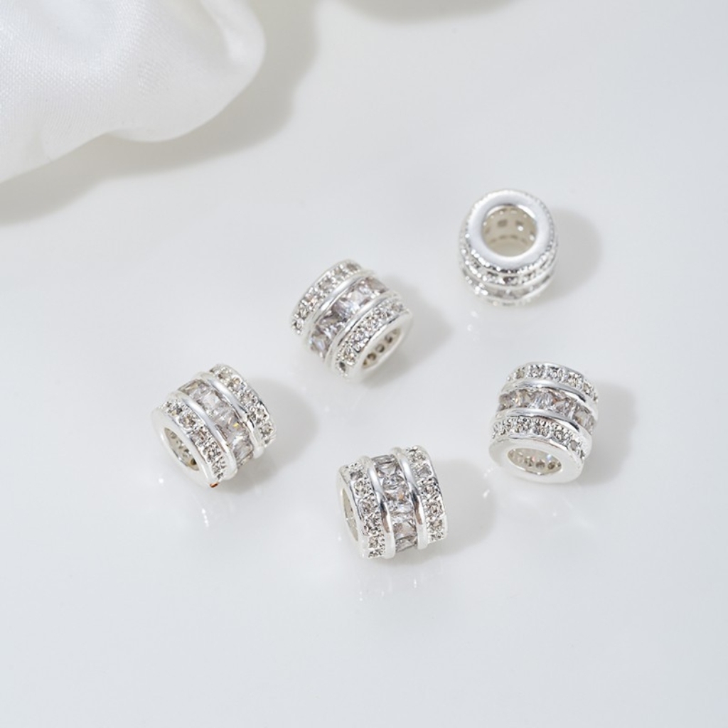 Zirconia Inlaid Gold Plated Cylindrical Spacer Beads 7*7*8mm Multiple Color