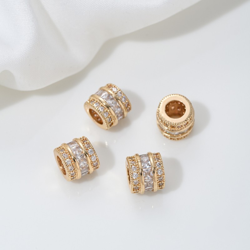 Zirconia Inlaid Gold Plated Cylindrical Spacer Beads 7*7*8mm Multiple 