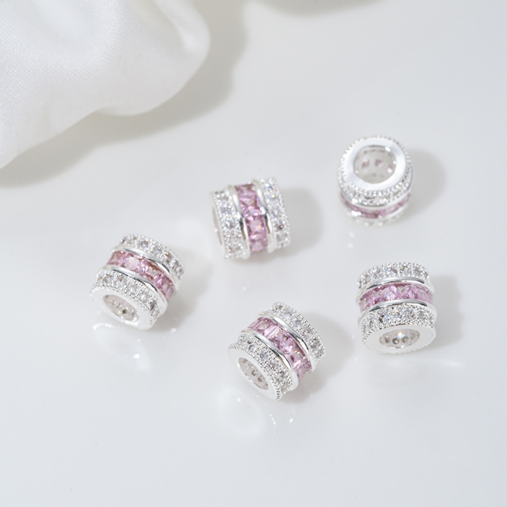 Zirconia Inlaid Gold Plated Cylindrical Spacer Beads 7*7*8mm Multiple Color