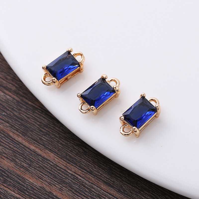 7*12mm Rectangle Glass Charm Pendant Dual Hanging Rings