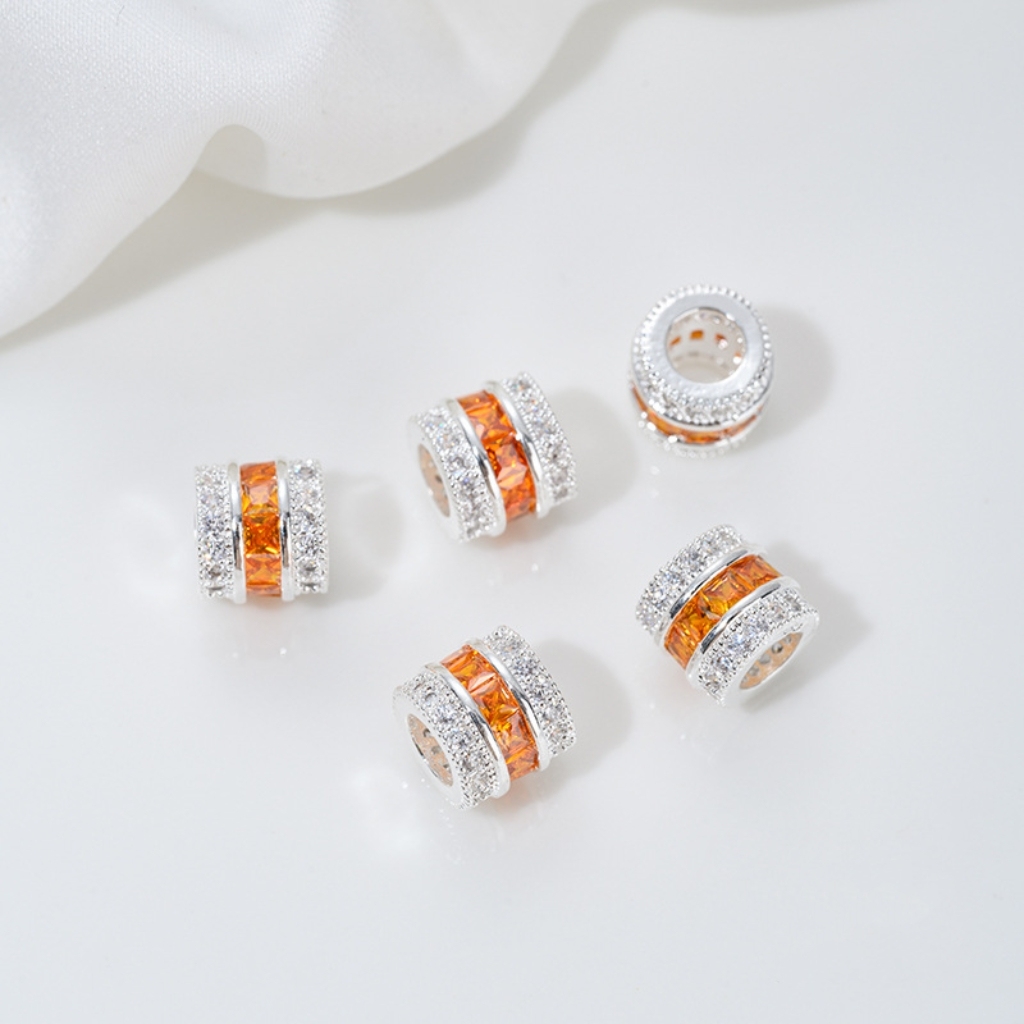 Zirconia Inlaid Gold Plated Cylindrical Spacer Beads 7*7*8mm Multiple Color