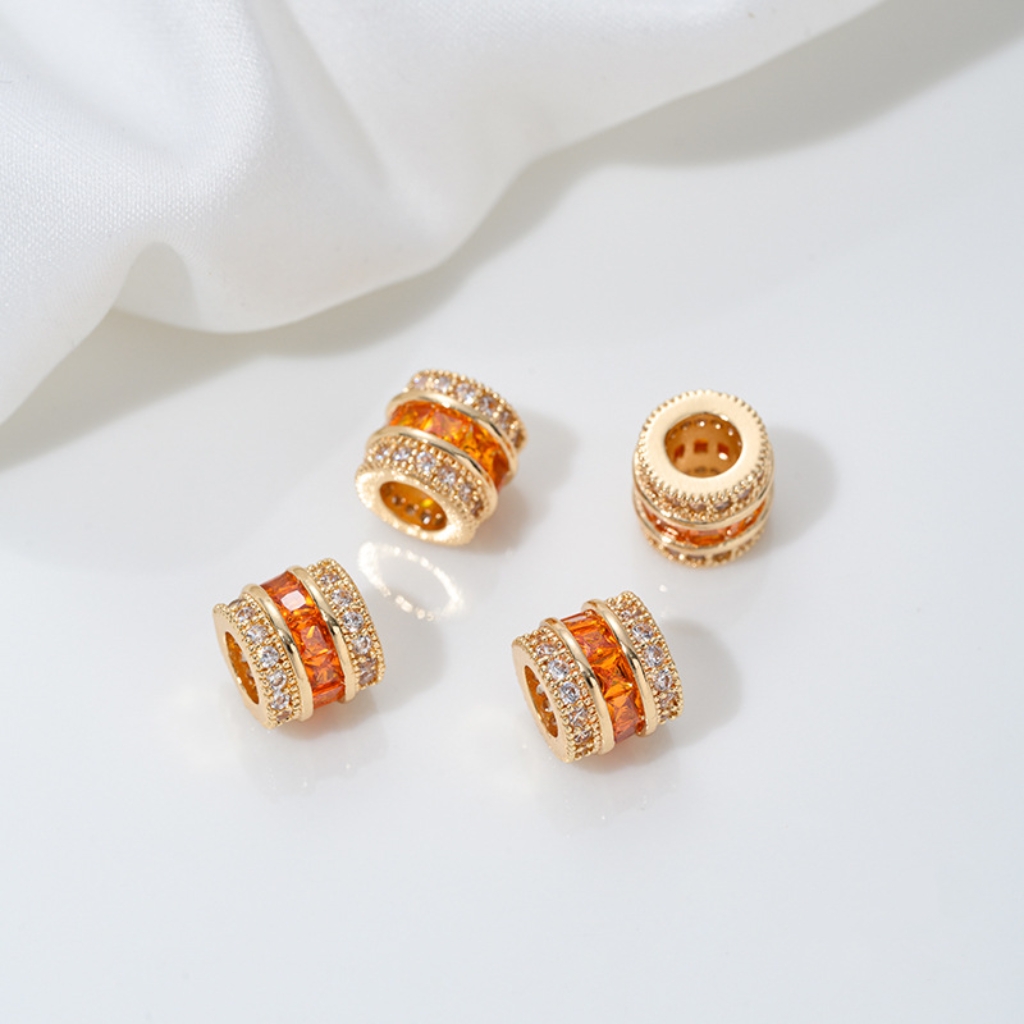 Zirconia Inlaid Gold Plated Cylindrical Spacer Beads 7*7*8mm Multiple 