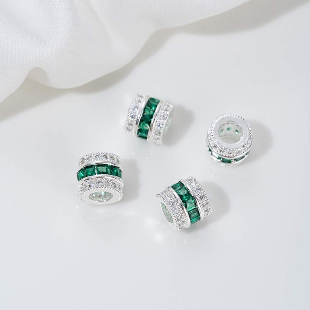 Zirconia Inlaid Gold Plated Cylindrical Spacer Beads 7*7*8mm Multiple Color