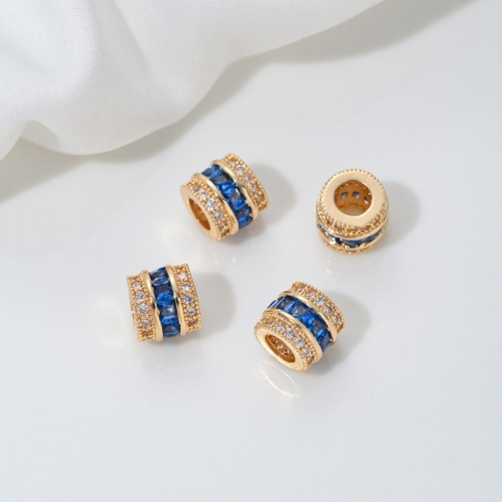 Zirconia Inlaid Gold Plated Cylindrical Spacer Beads 7*7*8mm Multiple Color