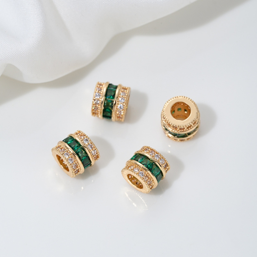 Zirconia Inlaid Gold Plated Cylindrical Spacer Beads 7*7*8mm Multiple Color