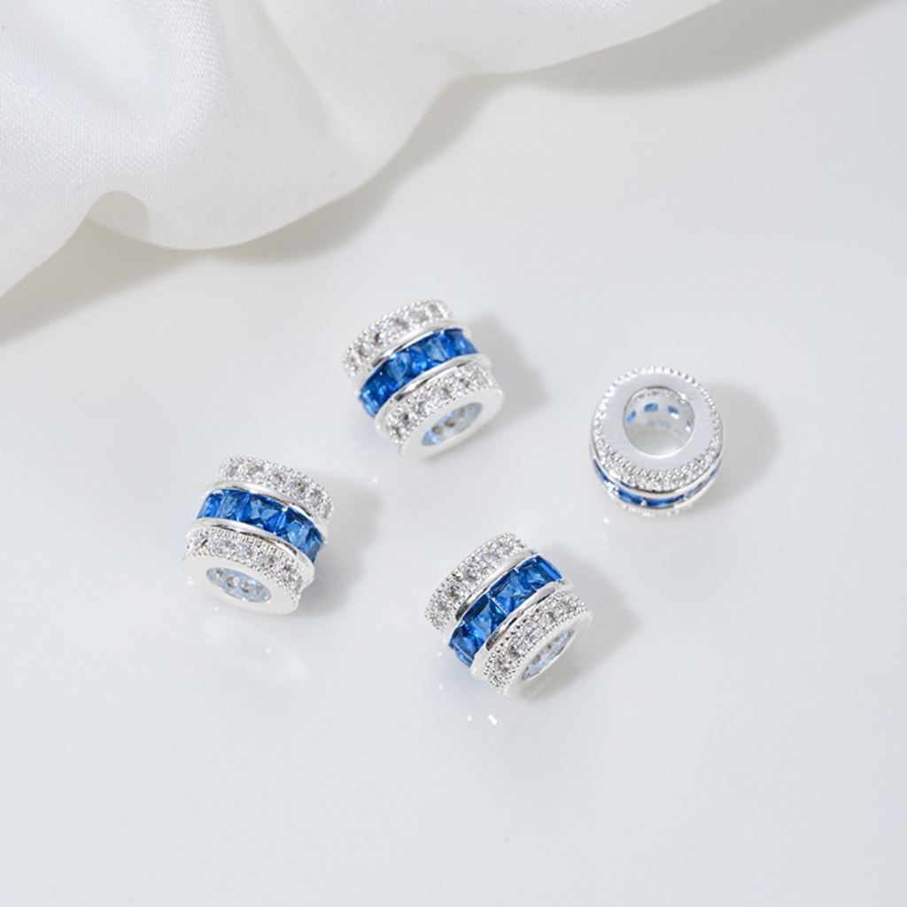 Zirconia Inlaid Gold Plated Cylindrical Spacer Beads 7*7*8mm Multiple Color