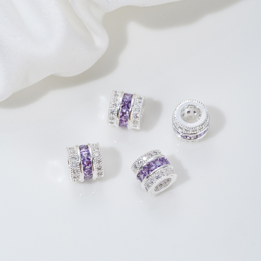 Zirconia Inlaid Gold Plated Cylindrical Spacer Beads 7*7*8mm Multiple Color