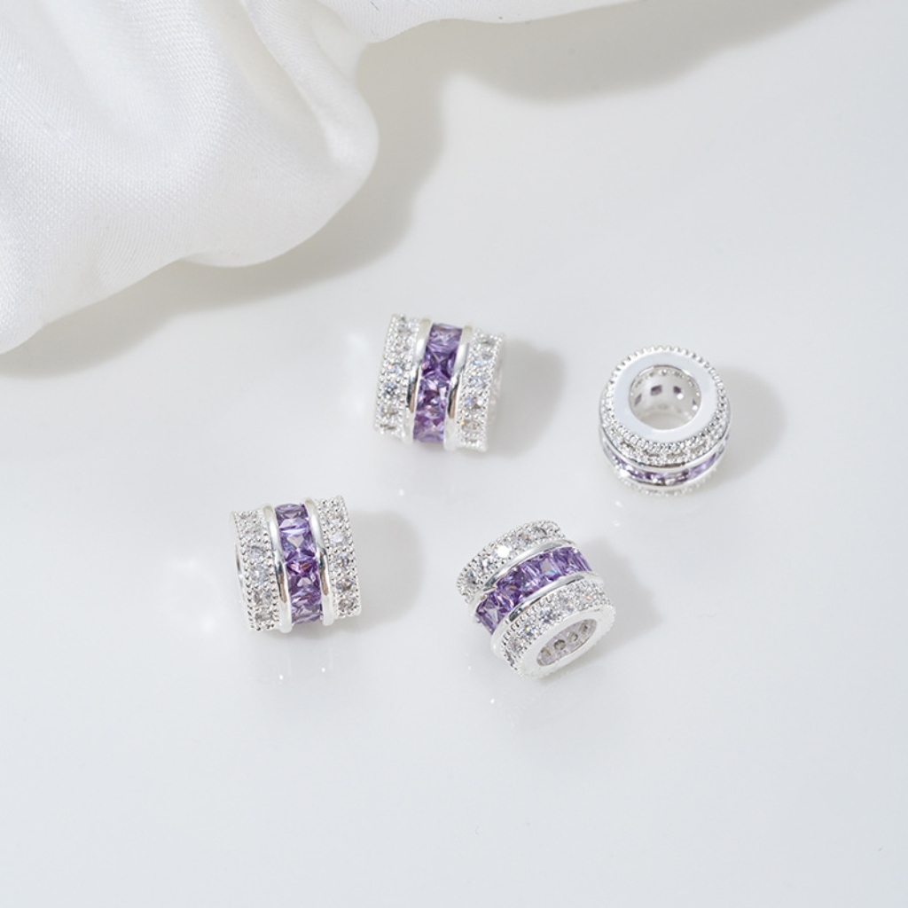 Zirconia Inlaid Gold Plated Cylindrical Spacer Beads 7*7*8mm Multiple Color