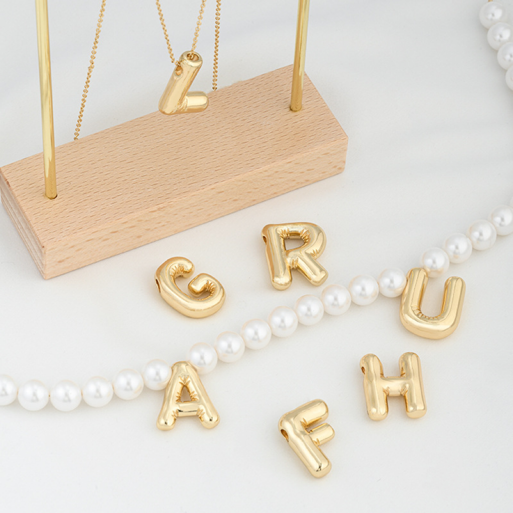 14k Gold Plated Balloon Style 3D 26 Letters Charms for Jewelry Making