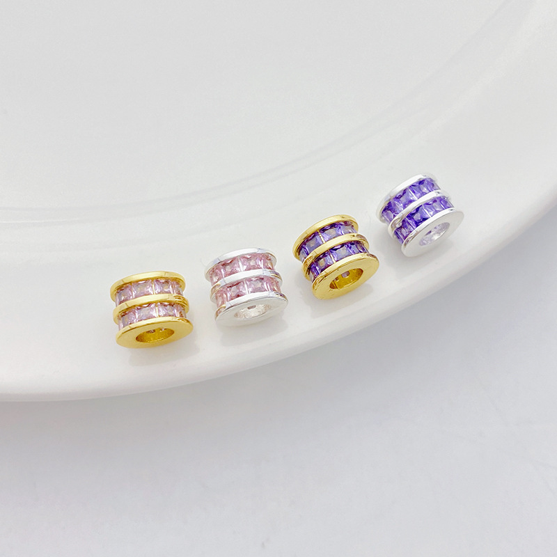 Zirconia Inlaid Gold Plated Cylindrical Spacer Beads 8*8*6m Multiple Color