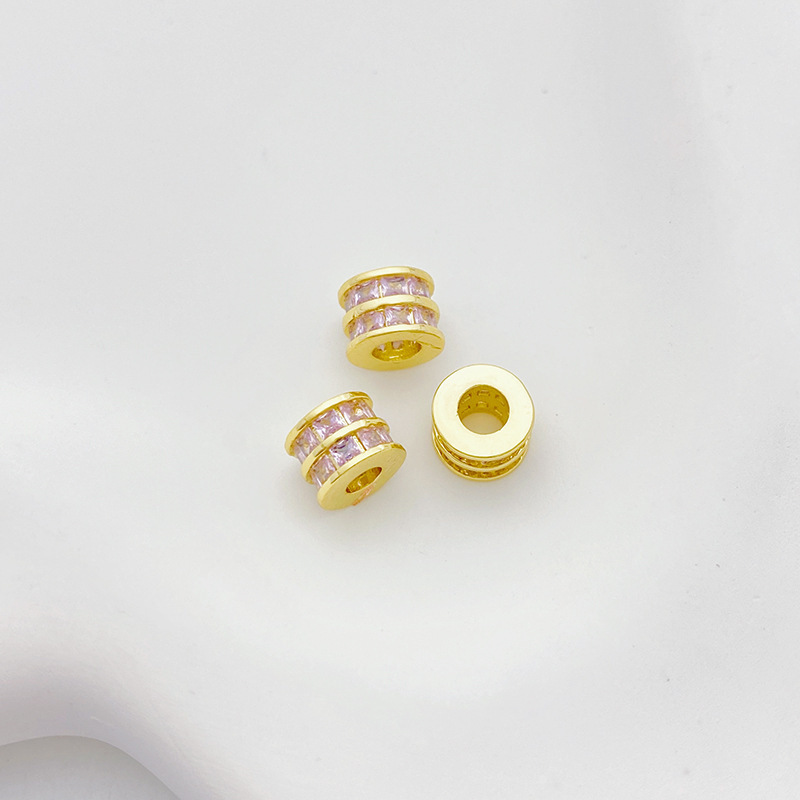 Zirconia Inlaid Gold Plated Cylindrical Spacer Beads 7*7*8mm Multiple Color