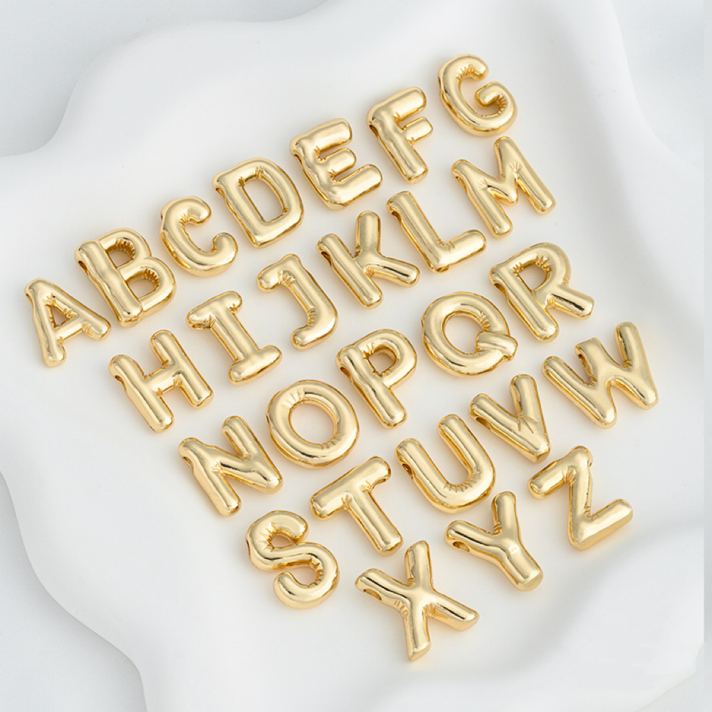 14k Gold Plated Balloon Style 3D 26 Letters Charms for Jewelry Making